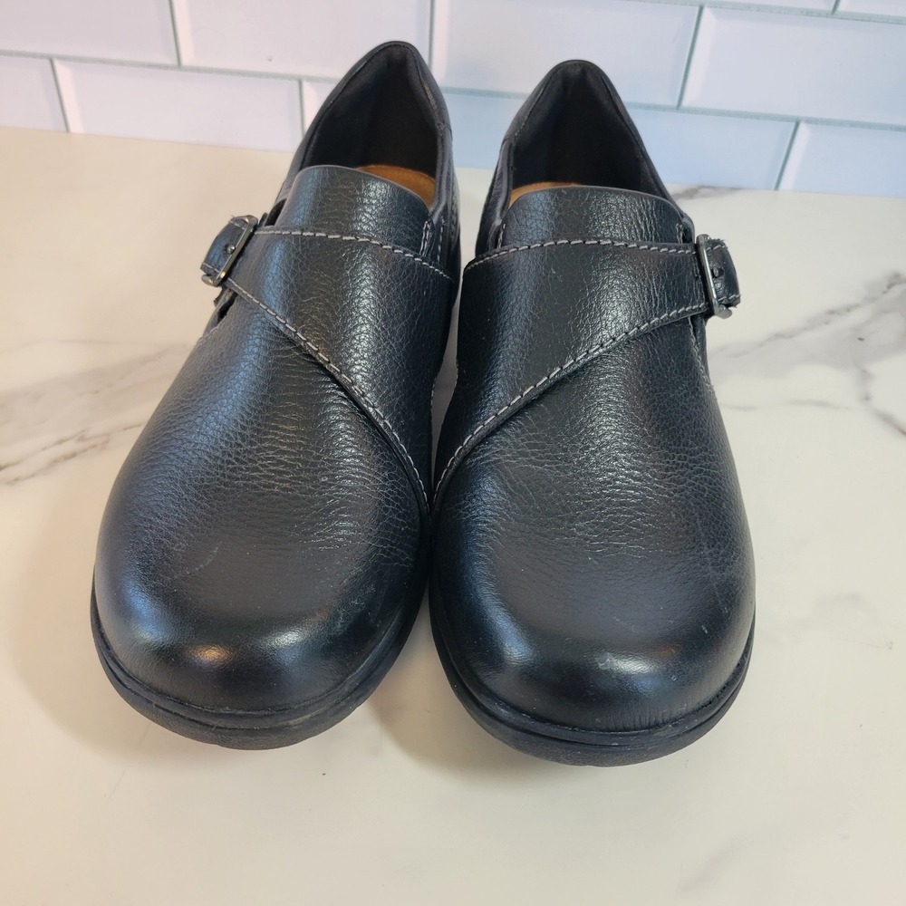 Clarks Carleigh Jazz Shoes Womens 7.5 Black Leather Comfort Buckle Strap Loafer